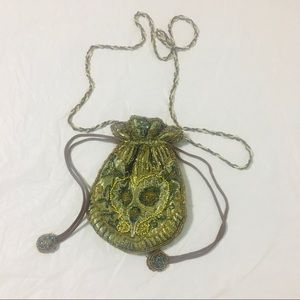 Gold Beaded 1920s Flapper Drawstring Shoulder Bag